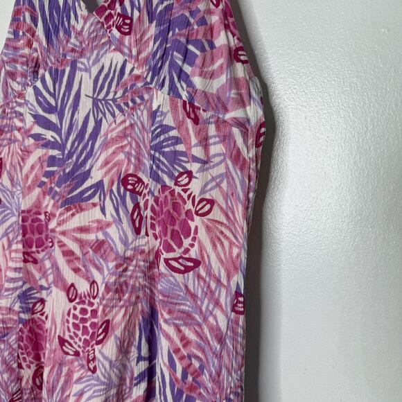 Palm Court Dress Womens Large Pink Purple Halter Sundress Tropical Turtle Beach - Picture 2 of 5